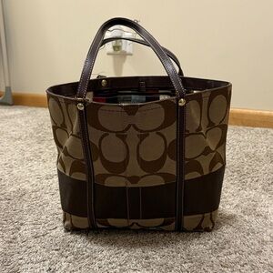 Coach Brown and Tan Signature Tote